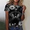 Women's T-shirt with Cute Cat Pattern 3D Printed for Girls, Summer Casual and Fashionable Women's Short Sleeved Oversized T-shirt