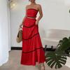 Summer Vacation 2-Piece Set, Elegant Strapless Lace Patchwork Maxi Dress for Women, European & American Style Casual Vacation Outfit