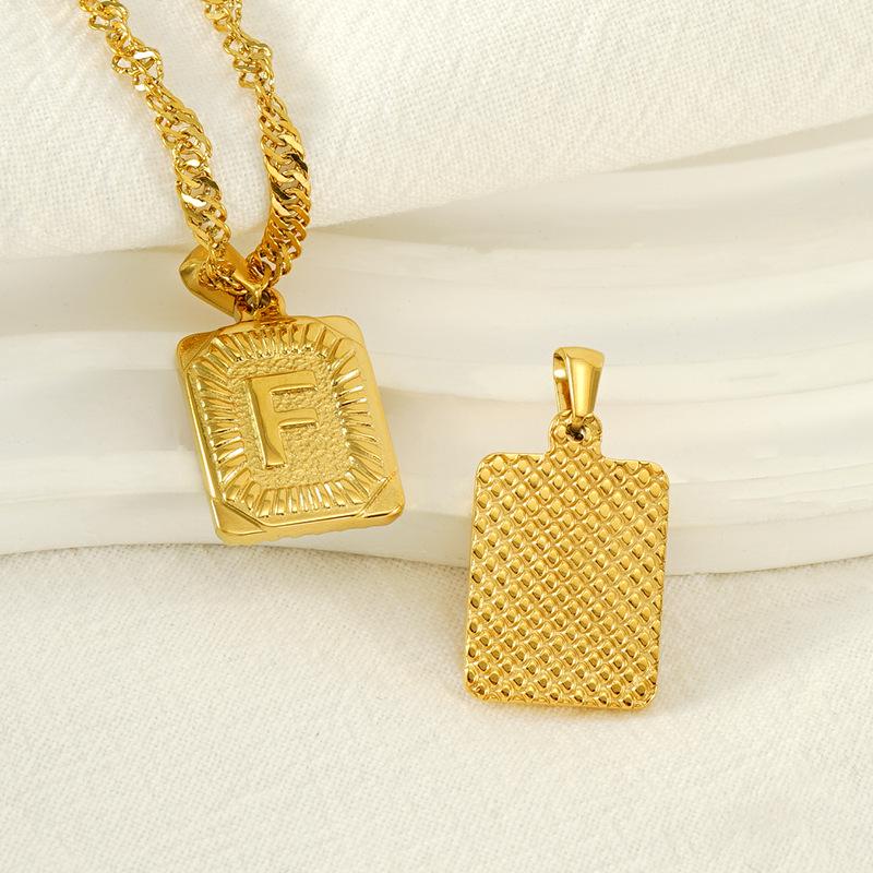 Men's 18K Gold Square Stainless Steel Alphabet Pendant Necklace