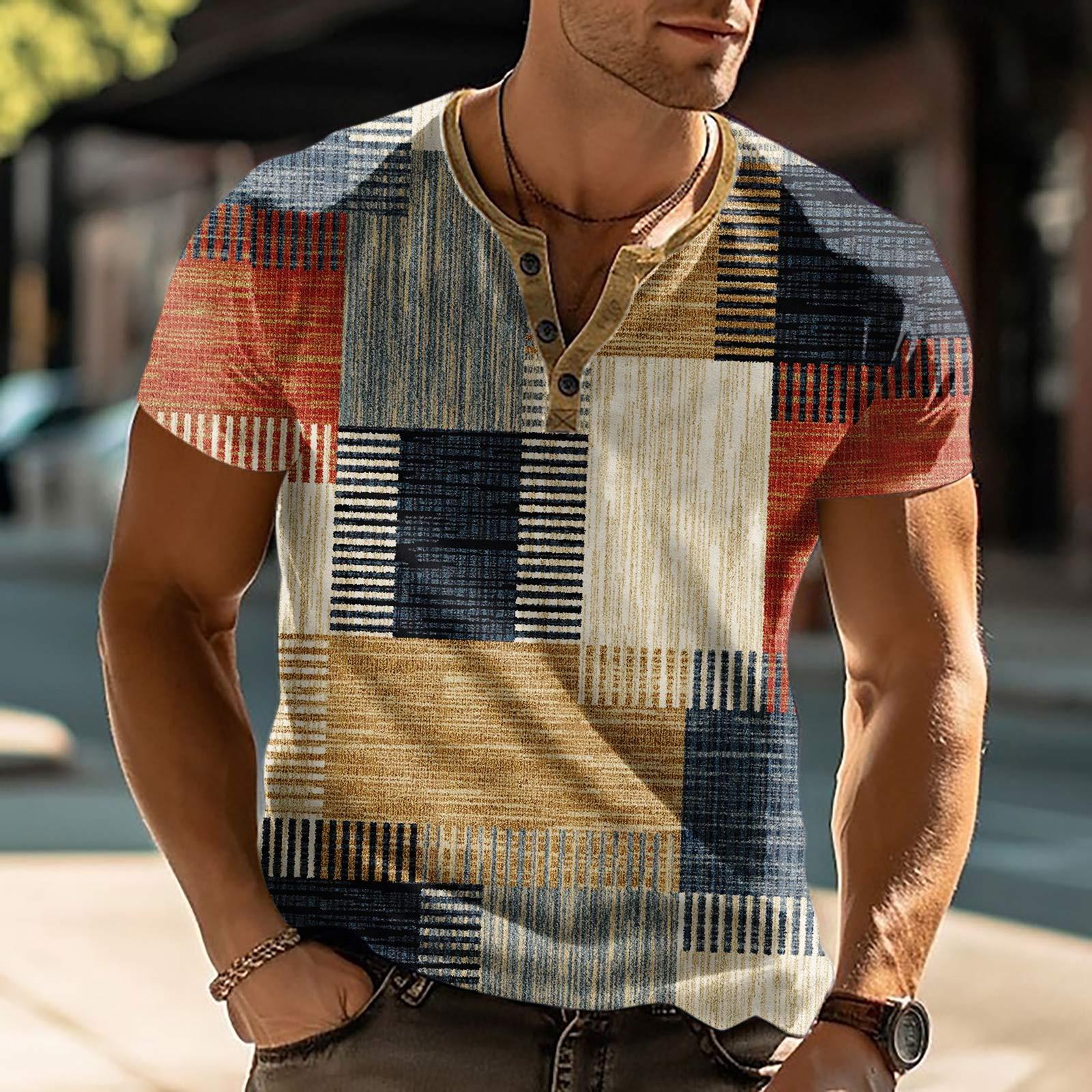 

Мужская футболка с принтом на открытом воздухе, свободный топ с короткими рукавами на пуговицах в стиле ретро M золотой