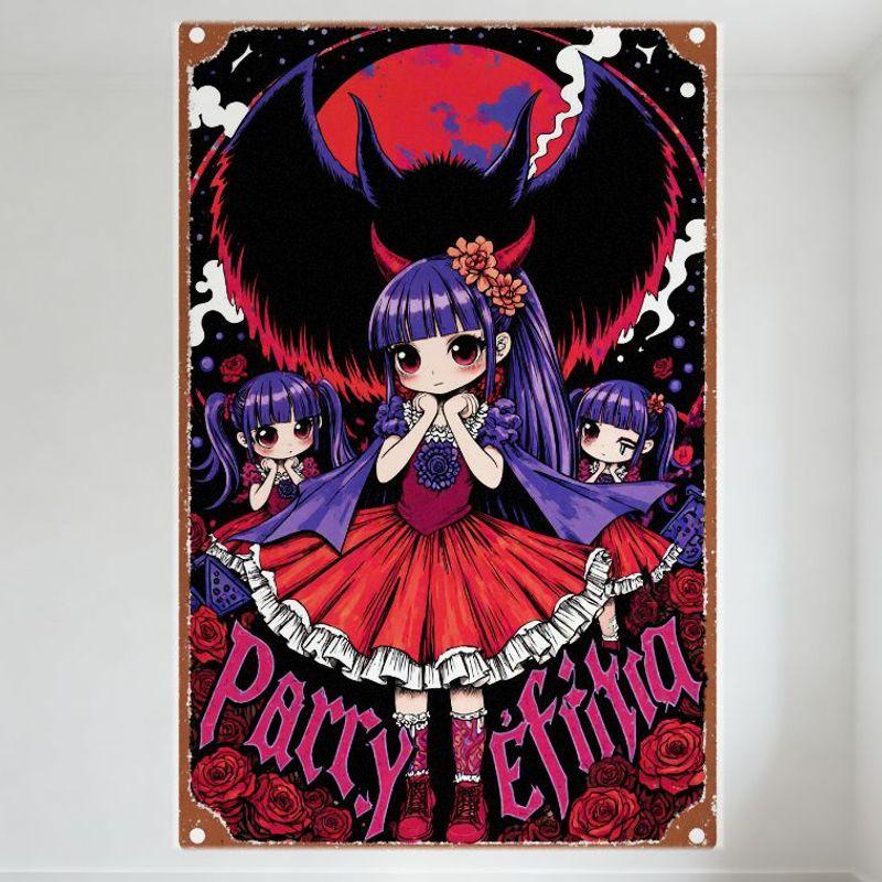 

Gothic-Lolita Girl & Bat Metal Tin Sign Vintage Retro Horror Pop Art Poster for Home Wall Club Cafe Man Cave Decor 20x30cm（7.8x11.8inch）