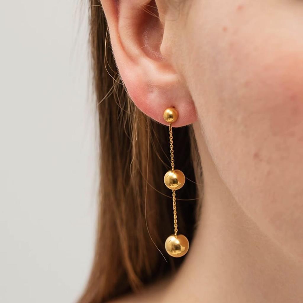 Youthway Double Chain Stainless Steel Bead Tassel Earrings Gold Color Metal Charm Temperament Party Jewelry Anti Allergic