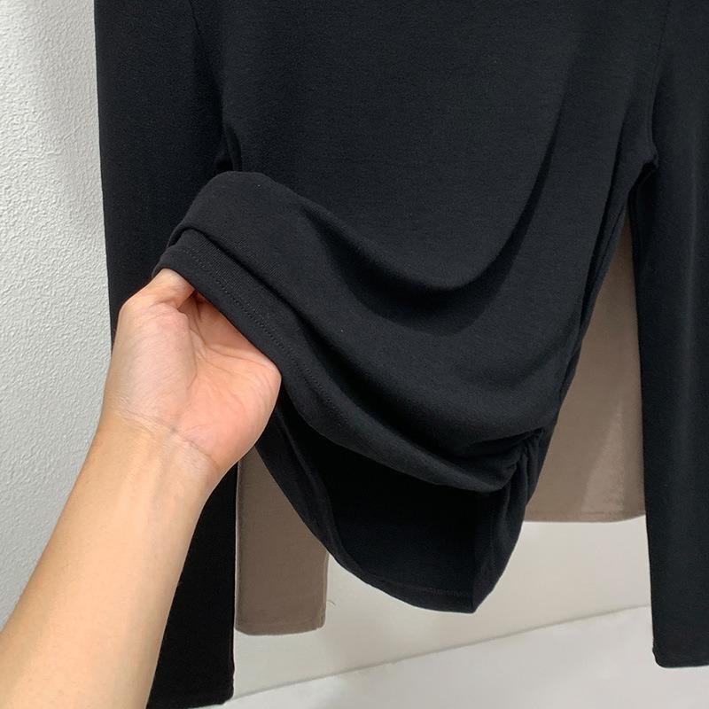 Semi-turtleneck Bottoming Shirt Women's Autumn and Winter New Women's Clothing Design Sense Long-sleeved Inner Shirt Pleated Waist Top