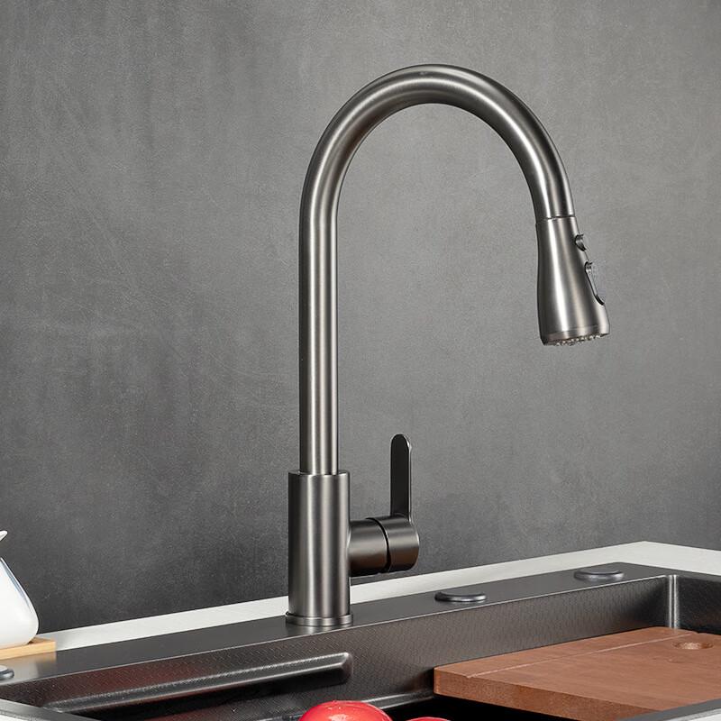 Gunmetal Grey 304 Stainless Steel Pull-Out Kitchen Faucet