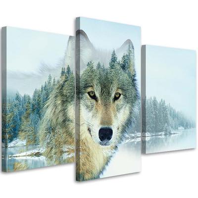 Three Piece Picture Canvas Print Wolf Animal Nature