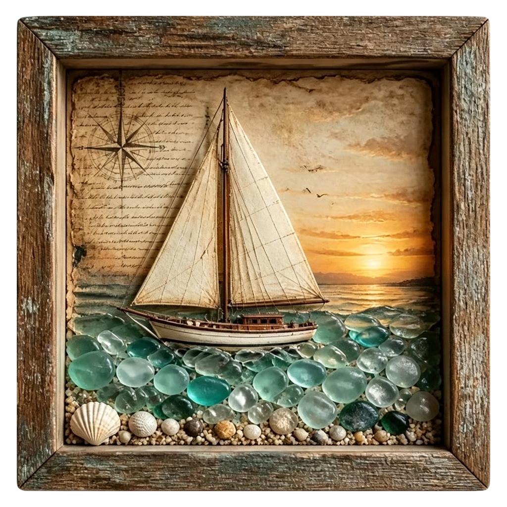 Coastal Lighthouse Sea Glass Night Light DIY Shadow Box Night Light Decorative Theme Ambient Lamp Nautical Tabletop & Wall Decor