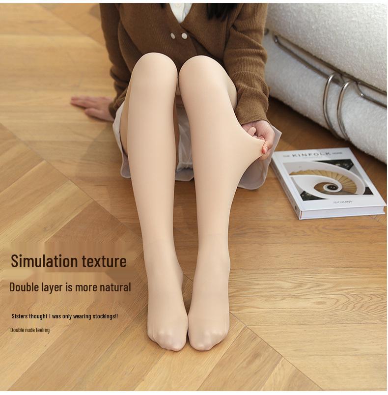 Double-Layer Nude-Look Women's Autumn/Winter Velvet-Enhanced Footed Tights & Stockings