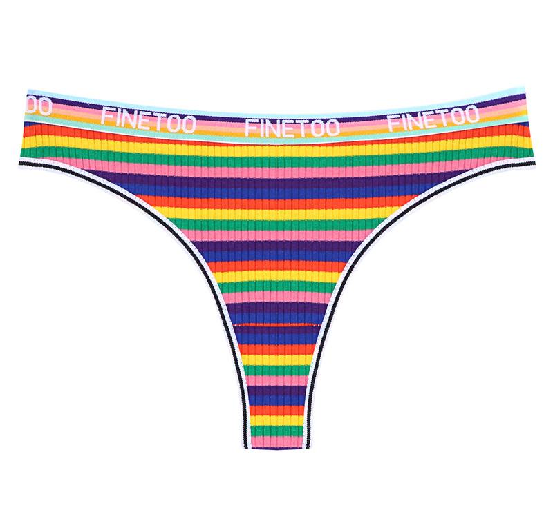 

FINETOO 1 шт. женские хлопковые бесшовные стринги сексуальное красочное полосатое нижнее белье трусики S-XL стринги женское нижнее белье с надписью на талии XL