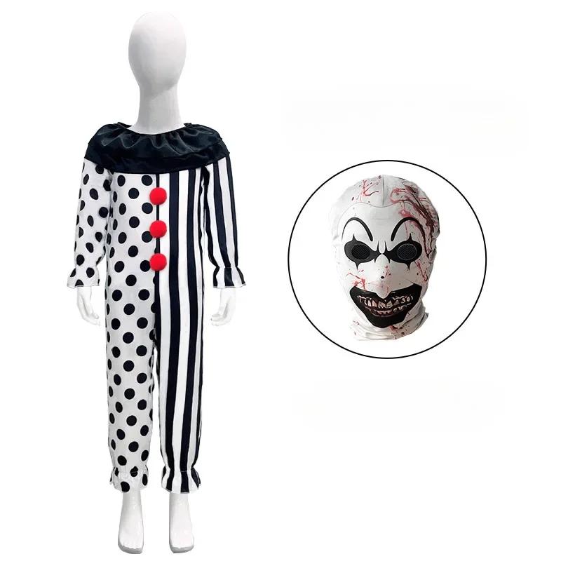Terrifier Cosplay Costume Children Girls Boys Horror Carnival Party Dress Hat Mask Killer Clowns Jumpsuit for Halloween Costumes