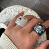 New Colorful Resin Geometric Square Ring Colorful Diamond Inlay Fashion Trend Ring for Women Girls Elegant Aesthetic Zircon