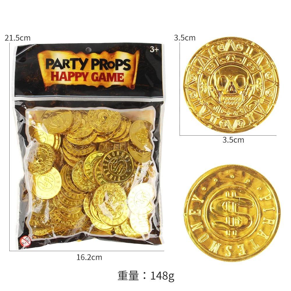 100PCS Retro Pirate Coin Party Supplies Gift Kids Favor Birthday Toys Halloween Decor Fake Treasure Plastic Game Coin