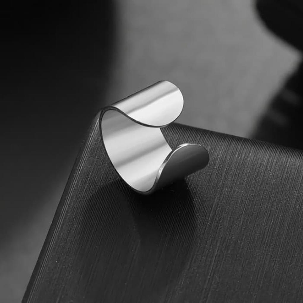 Surgical steel ear cuff earrings, single, wide, with a simple pattern