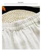 Tide Women's Spring Elastic Waist Cotton Linen Straight Leg Pants with Retro Embroidery
