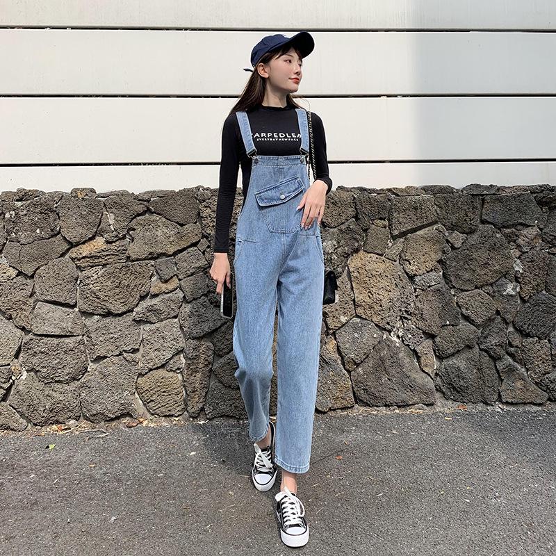 Stylish High-Waist Denim Suspenders: Versatile, Slim-Fit Jumpsuit for Women