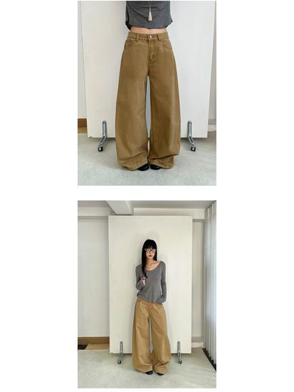 Women's 2026 Spring American Street Style Wide-Leg Balloon Jeans with Curved Drape