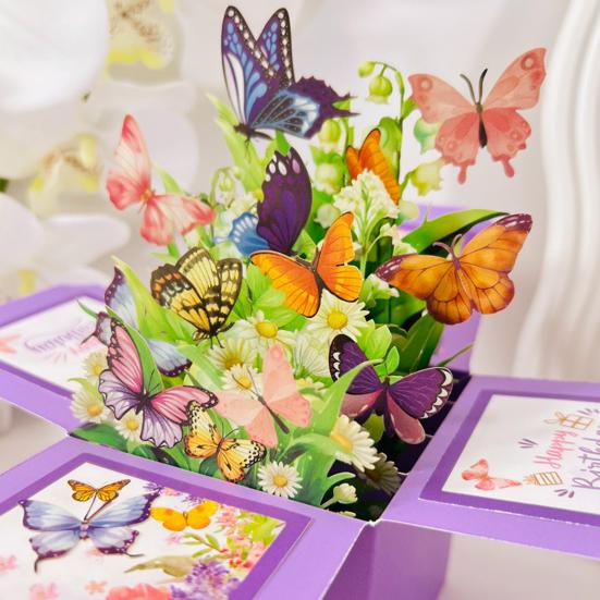Tarjeta emergente de mariposa, ramo de flores de papel 3D hecho a mano, tarjeta de felicitación emergente para cumpleaños, aniversario, Día de la Madre
