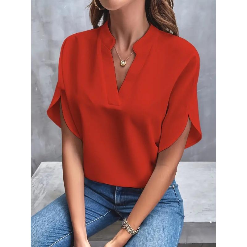 Women's Summer Casual Solid Color Collar Loose Shirt Top Women