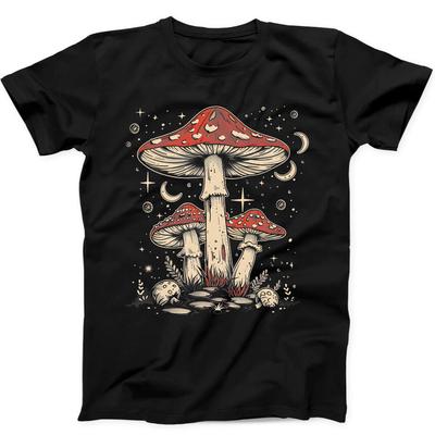 Magic Mushrooms Boho Retro Hippie Nature Night Moon Funny Gift Black T Shirt 236