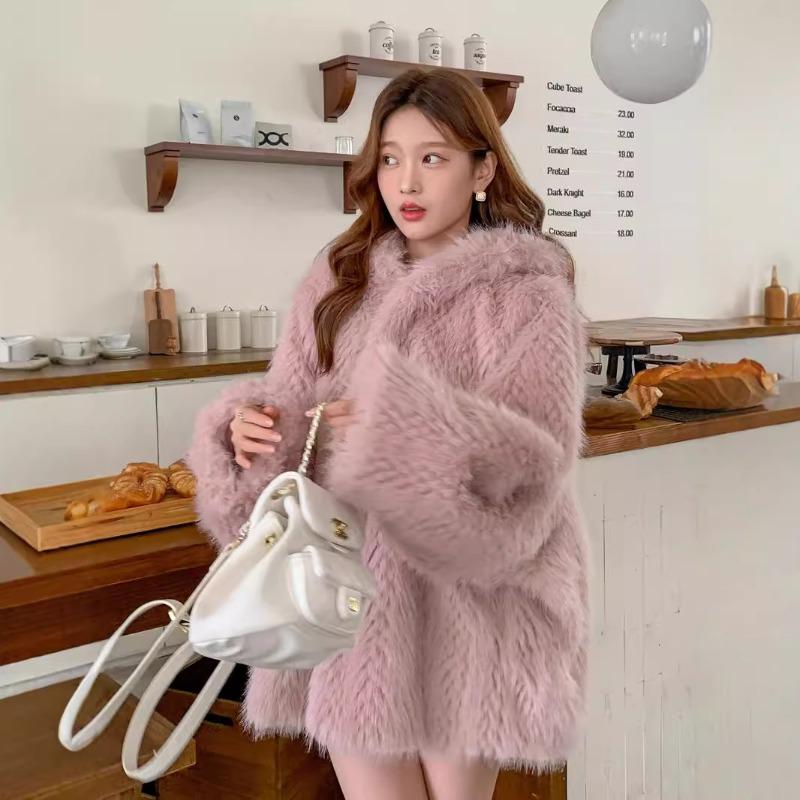 New Big Hooded Fur Winter Popular Fluffy Coat Women's Clothing Large Size Loose Plush Clothes