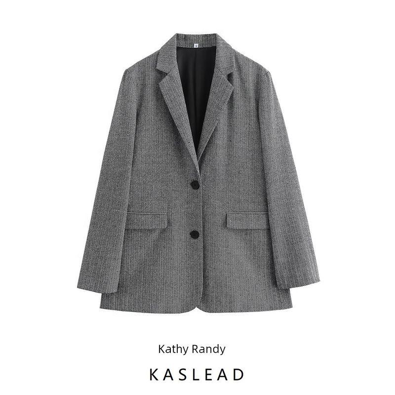 Kaslead New Arrival Women's Clothing Fashion Style Fashion Minimalist with Padded Shoulder Herringbone Pattern Suit Outwear