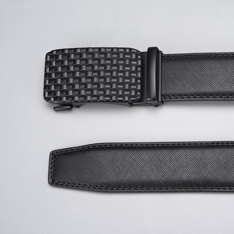 Men'S Belt Hot Two-Layer Cowhide Plaid Automatic Buckle Leather Belt
