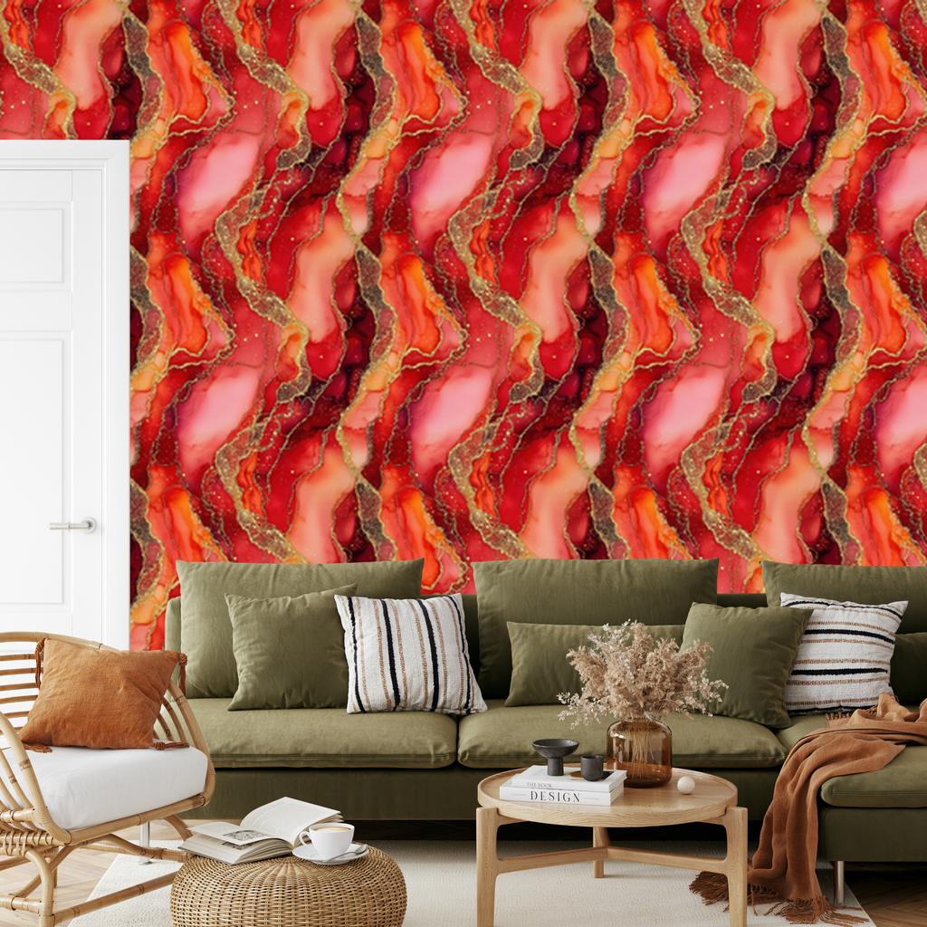 Ink Red, Orange and Coral Wallpaper for Living Room and Bedroom 50x1000