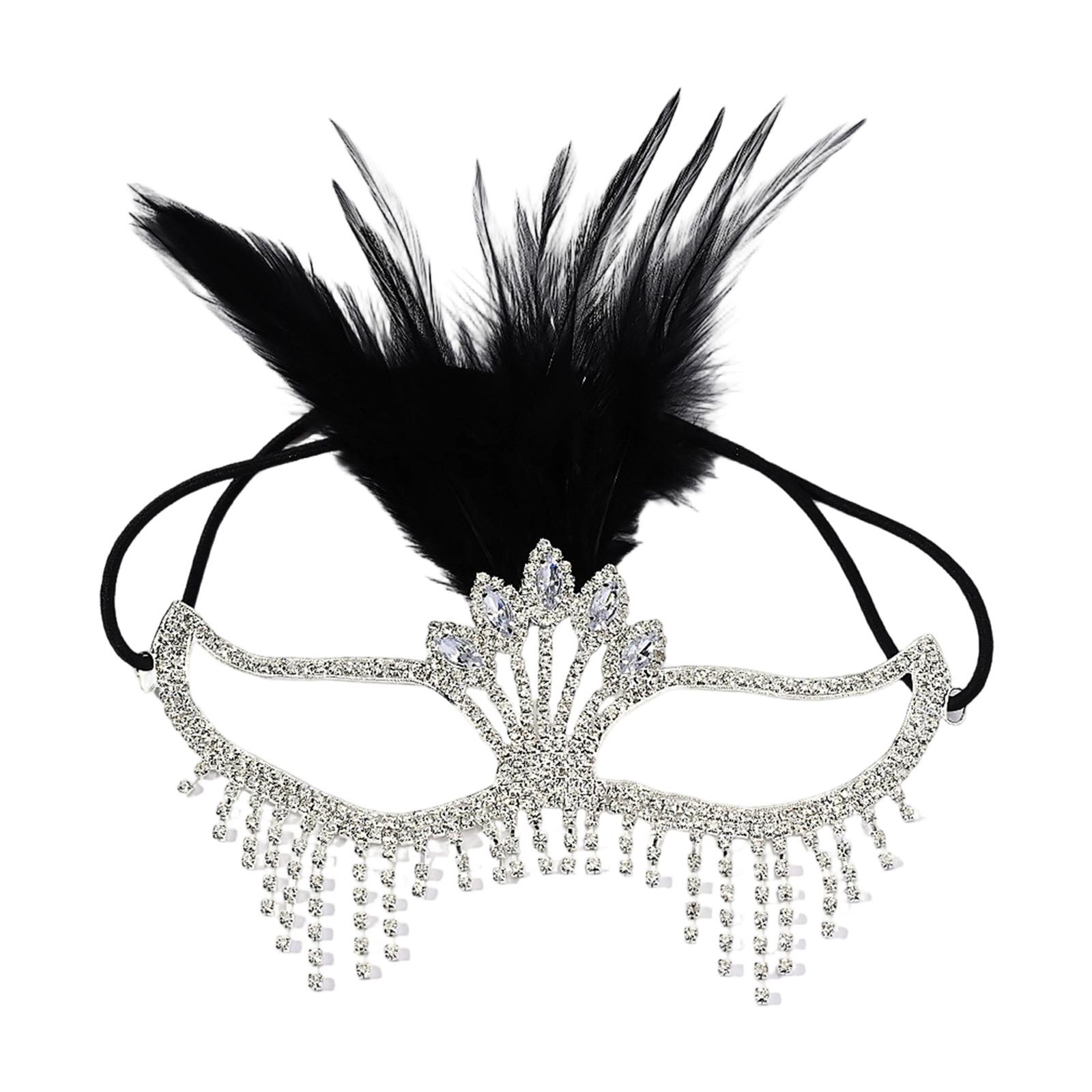 

Lightweight Feather Fringe Mask With Sparkling Rhinestones Comfortable Headpiece Headwear For Parties And Celebrations 6
