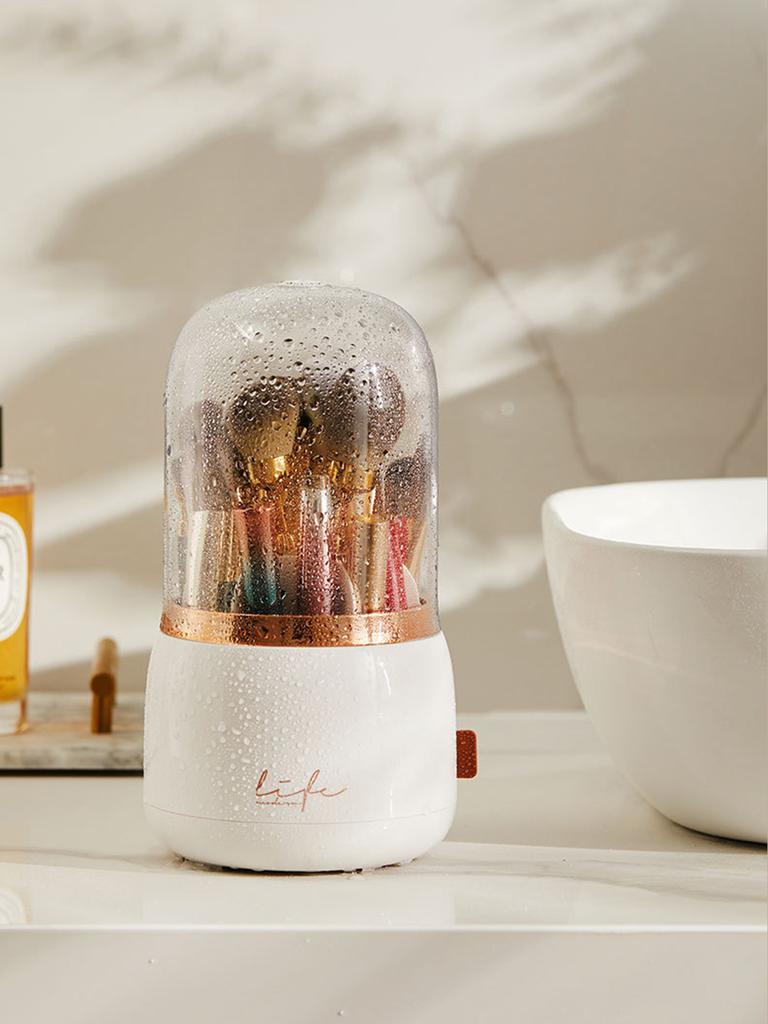 360 Rotating Transparent Makeup Brush Organizer Desktop Cosmetics Storage Box Bathroom Storage Organizers Student Pen Holder