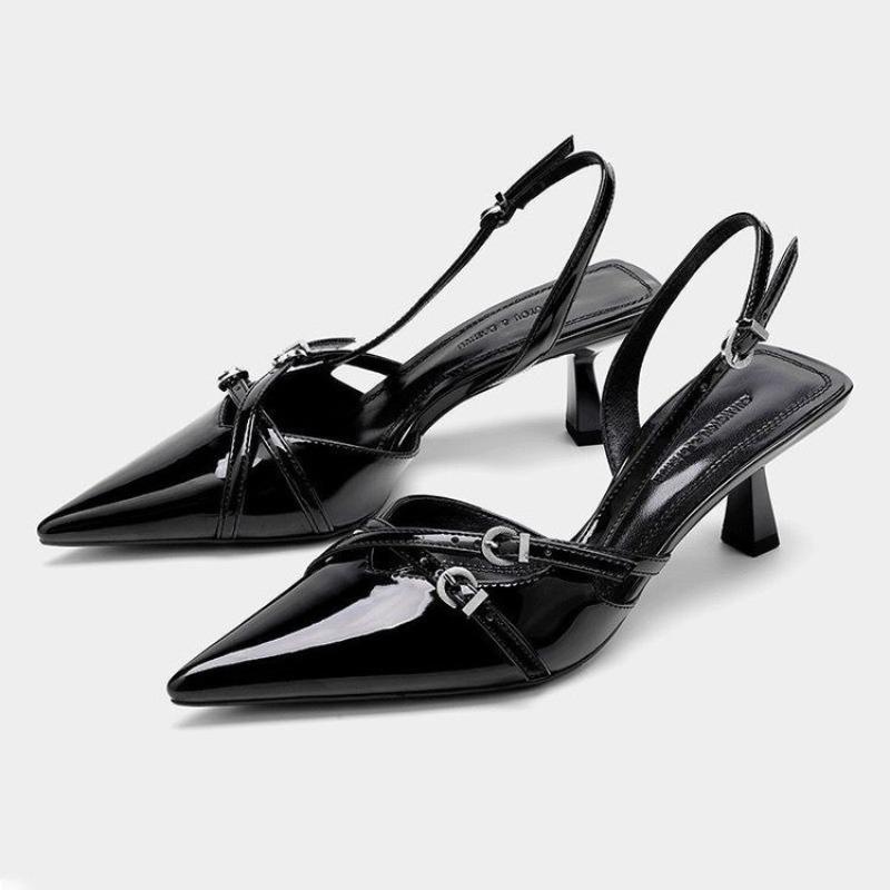 Spring summer pointed hollow thin heel fashionable shallow women's shoes with elegant temperament buckle decoration high heels