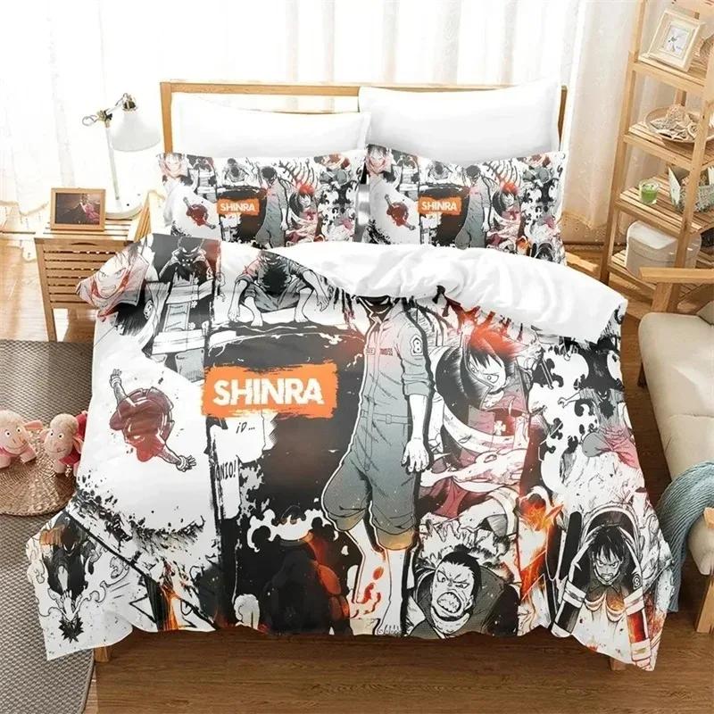 3D-gedrucktes Anime Fire Force Bettwäsche-Set, Kinder Junge Mädchen Junge Erwachsene Einzel Doppel Queen-Size Maße, Weiche Bettbezug Kissenbezug Bettwäsche