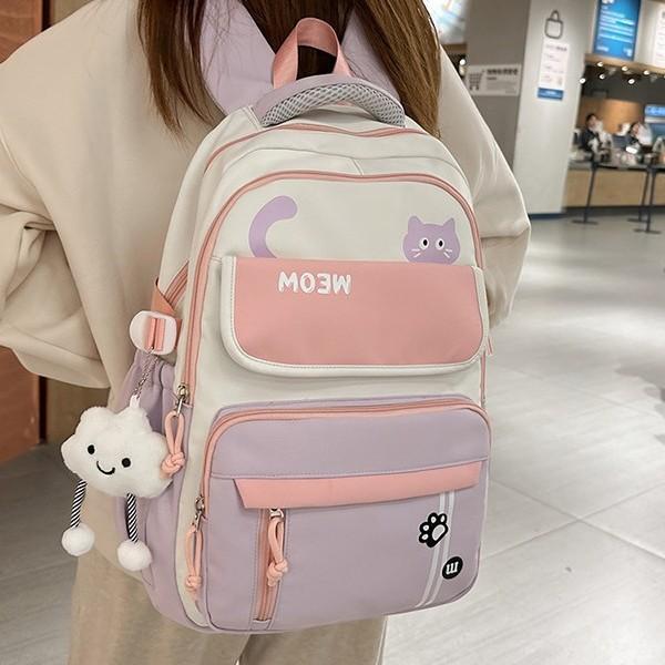 Schoolbag Korean Version Ins New High-value College-style Contrasting Color Backpack, Casual and Lightweight Large-capacity Backpack for Junior High