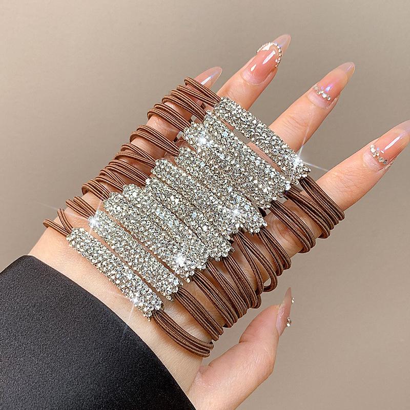 

10 шт. резинка для волос со стразами, высокоэластичная веревка для волос, женские аксессуары для волос, подходящие для женщин и девочек, резинки для волос с хвостиком One Size