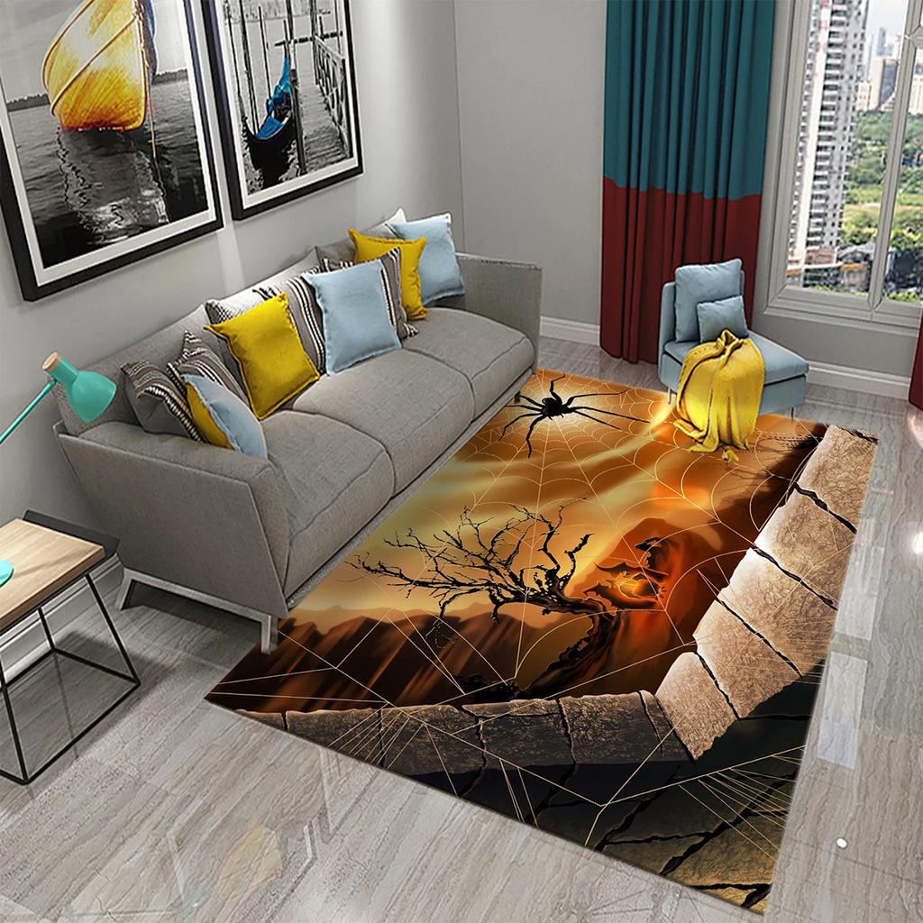 Halloween Horror Spider Web Carpet Teens Bedroom Living Room Large Decor Carpet Kitchen Bathroom Anti-Slip Door Mat Floor Mats