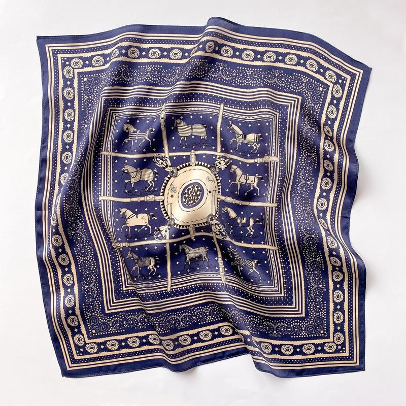 Summer silk silk scarf small square scarf fashion mulberry silk silk scarf scarf wear square scarf scarf professional one piece hair 53*53cm темно-синий