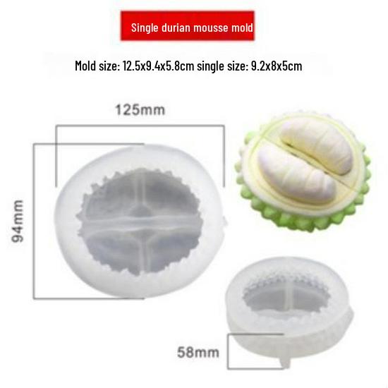 3D Fruchtmousse Silikon Kuchenformen: Birne, Apfel, Ananas, Pfirsich, Durian, Himbeere.