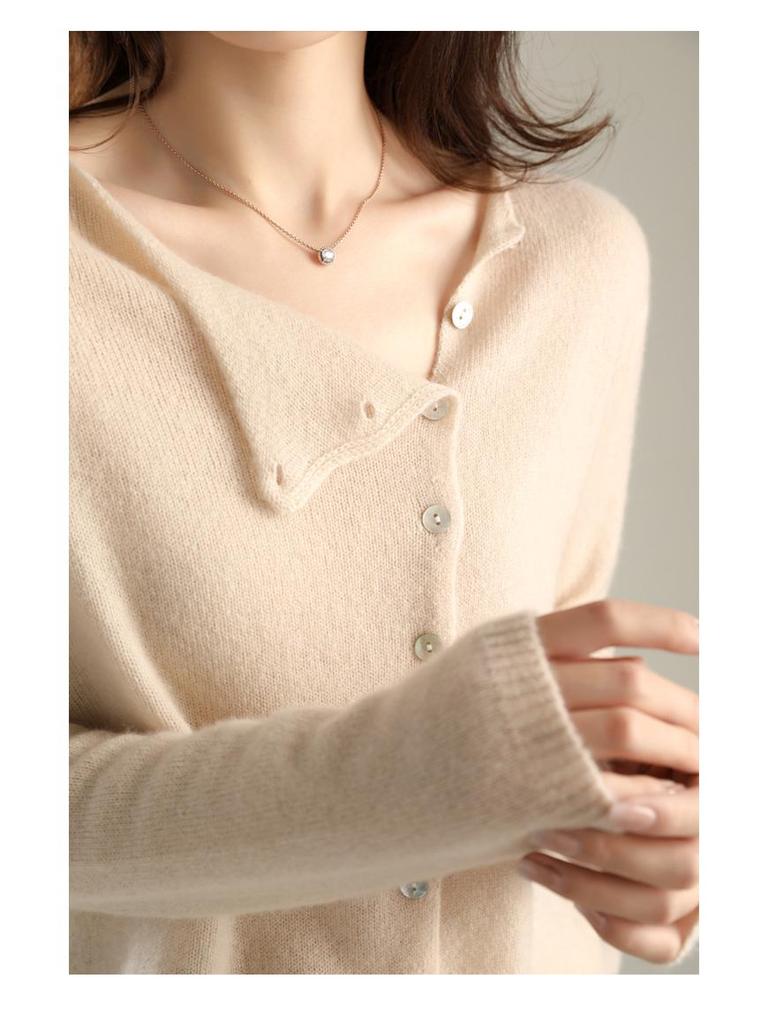 2024 Autumn Women's Low Round Neck Single-Breasted Knitted Cardigan Sweater