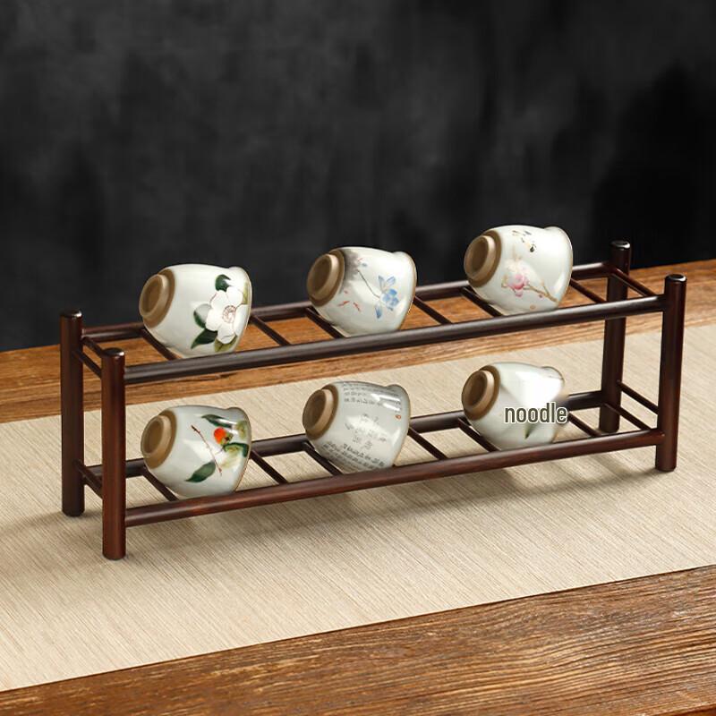 YIJUKE Chinese Bamboo Double-Layer Tea Cup Holder