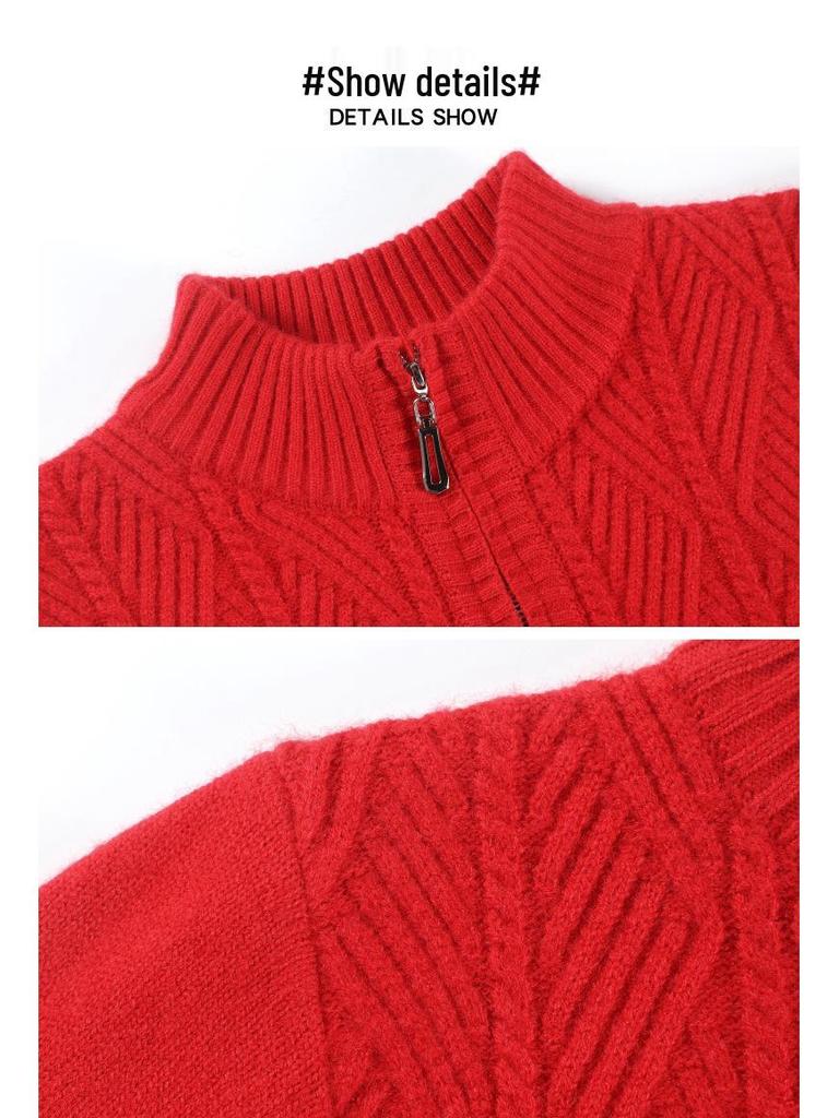 Men's Thick Warm Half-Zip Knit Sweater - Business Casual Pullover for Autumn/Winter