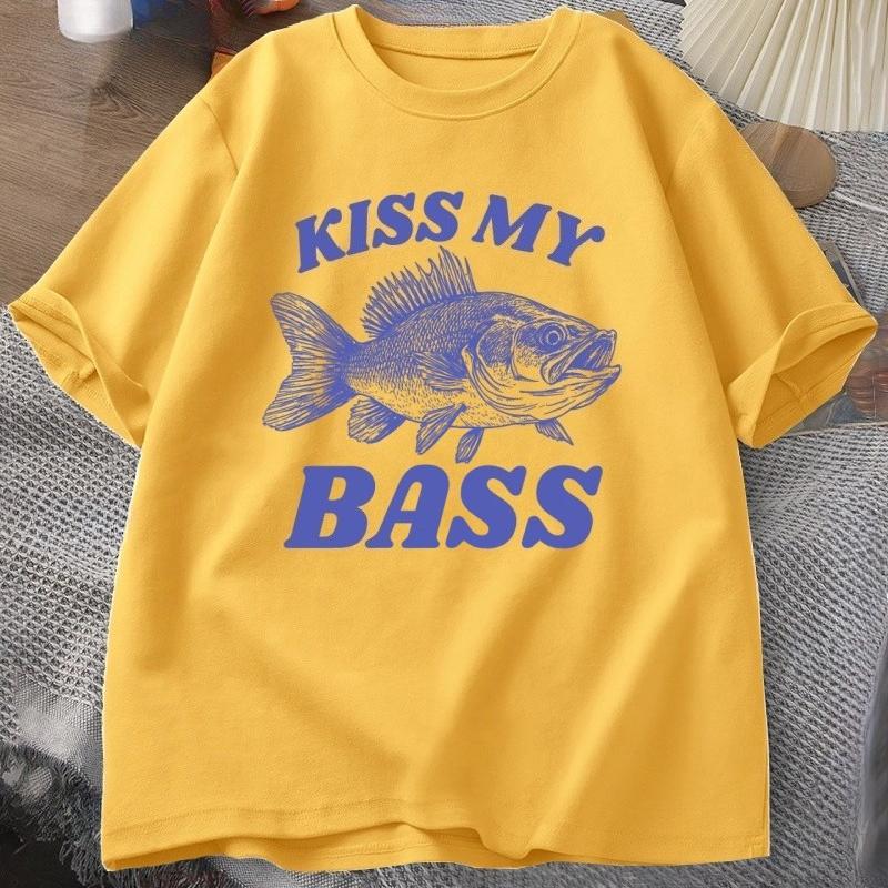 

Retro Fishing T Shirt Kiss My Bass Tee Funny Unisex Dad Grandpa Fishing Tshirt OutdoorsUnisex Humor Top FisherUnisex Gift Clothes Tshirt 4XL