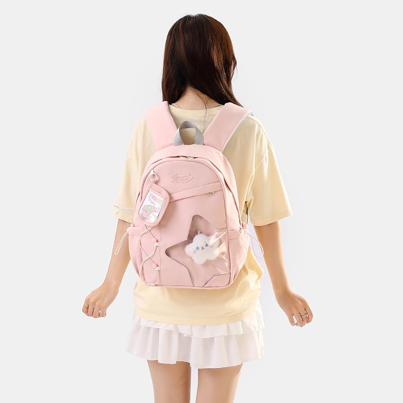Women's Solid Color Backpack Large Capacity Student Schoolbag