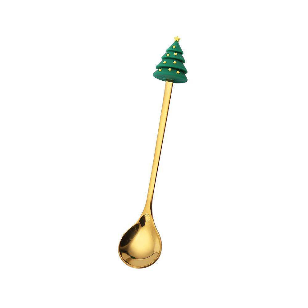 J Stainless Steel Christmas Dessert Spoon & Fork Set with Character Pattern - Festive Stirrer for Coffee & Desserts