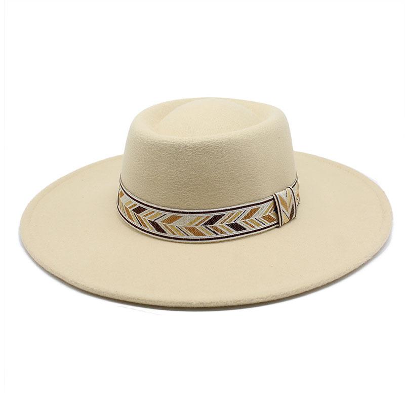 Retro Simple Solid Color Wool 9.5Cm Brim Men'S And Women'S Warm Outdoor Oval Ring Top Hat