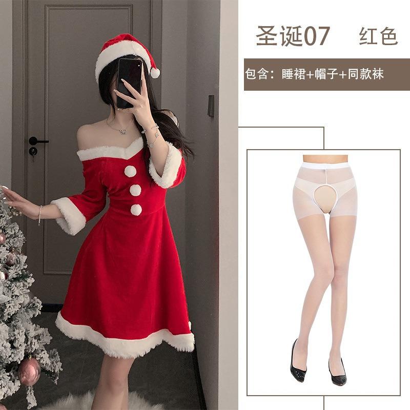 Sex Lingerie Sexy Red New Robe Plus Size Velvet Suit Christmas Ball Uniform Temptation