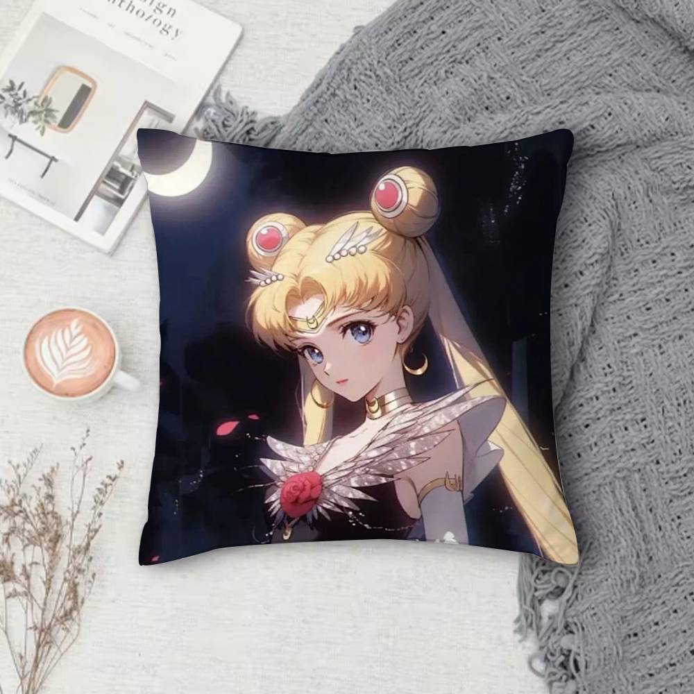 S-Sailor Moon Double-Sided Printed Square Pillow Cover Decorative Cushion Cover For Sofa Bedroom Bedside