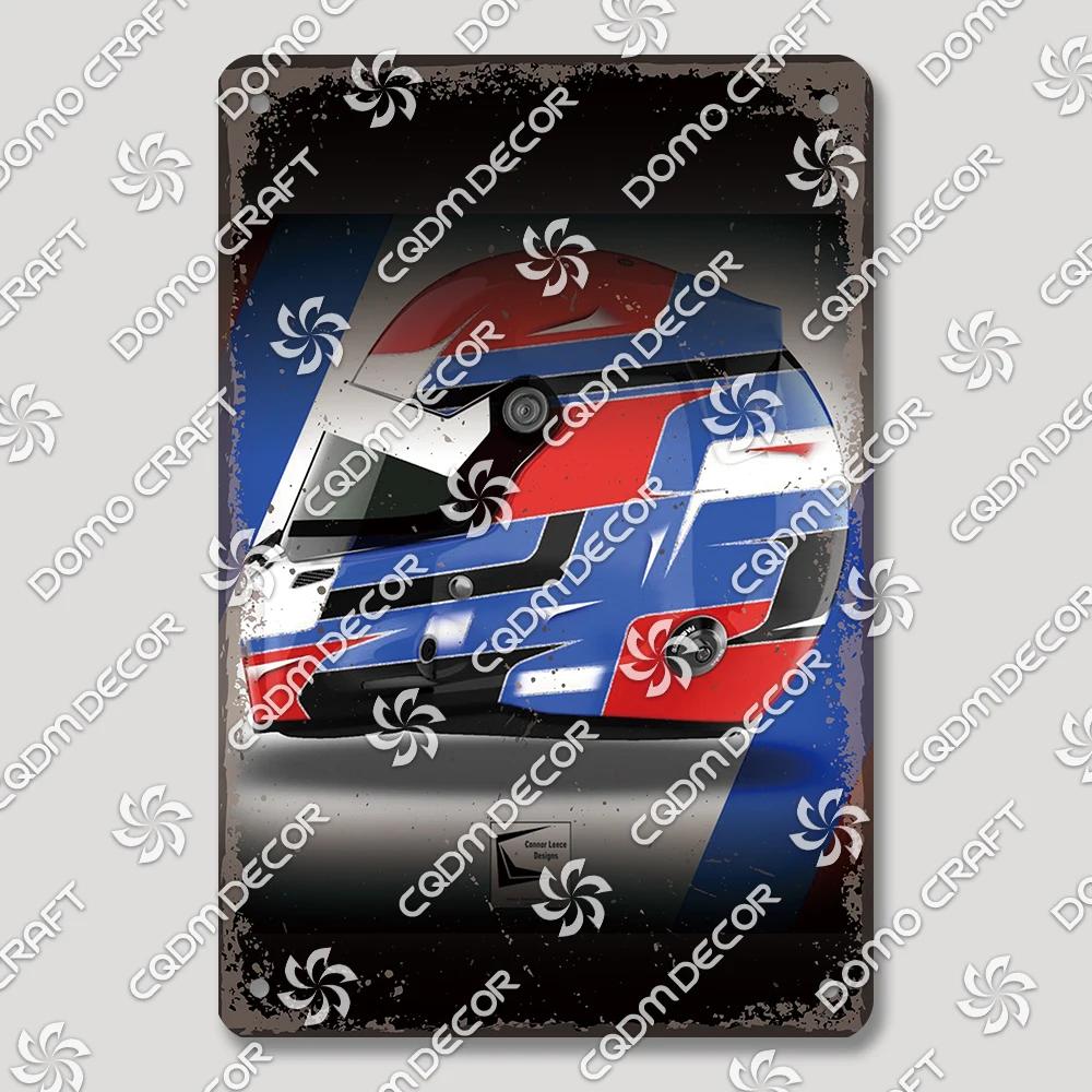 Vintage F Racer Helmet Metal Tin Sign Wall Art Decor  Sport Car Helmets Poster Plaque for Garage Racing Club Bar Pub Home