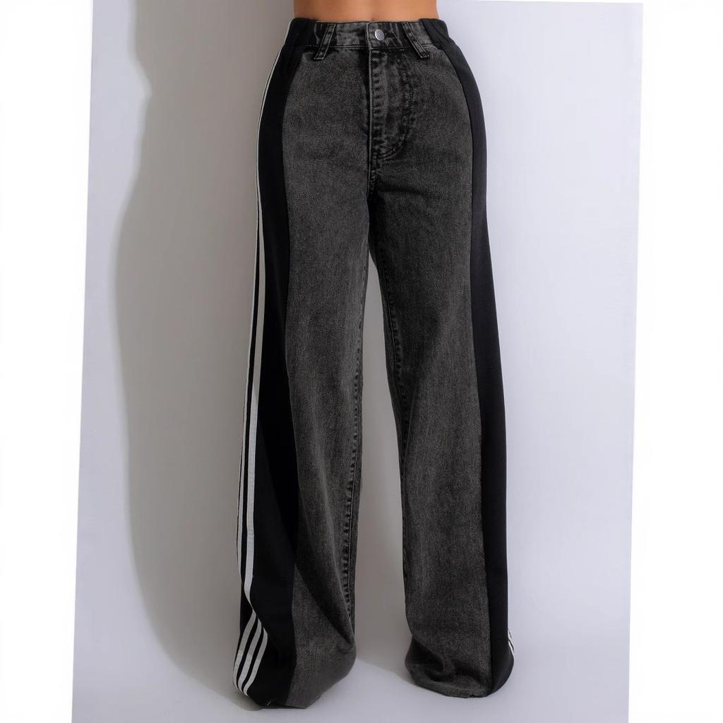 Damenjeans lässig hochtailliert Stretch Spleißen gerade Hose