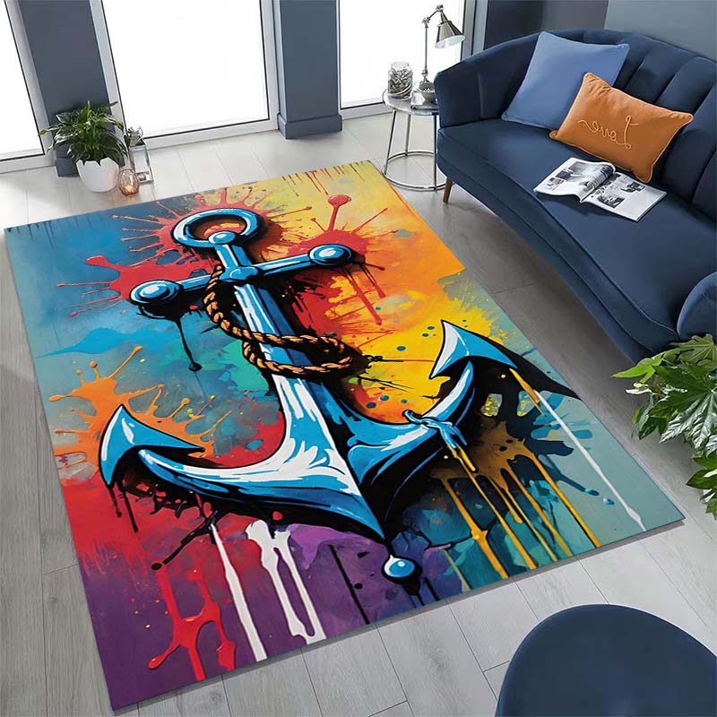 Starry-Sky Colorful Anchor-Pattern Rug – Unique Non-Slip Mat for Living Room or Bedroom Bedside