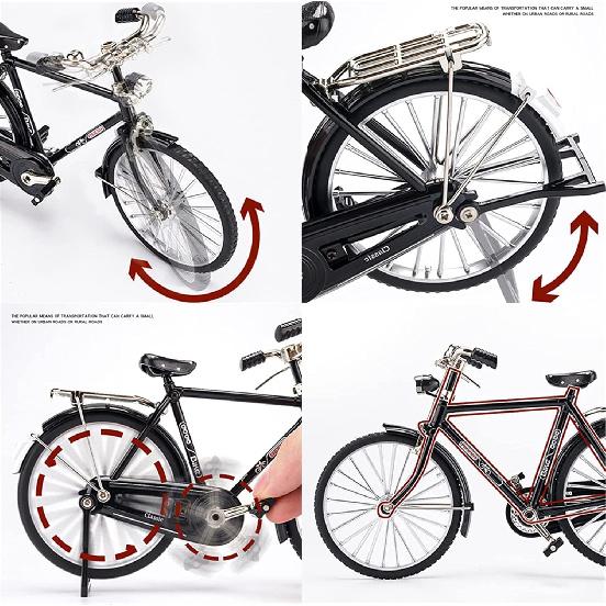 2025 New 51 Pcs DIY Retro Bicycle Model Ornament For Kids, Creative 1:10 Simulation Mini Bicycle Model Scale Kit With Inflator and Briefcase, Finger