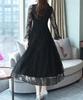 Sueeya Lace Long Ruffle Long Perfect for and Size M Women's Dress, Sleeves, Flared, All-Over Print, Cute, High-Waisted, Slimming, Stylish, Sheer,