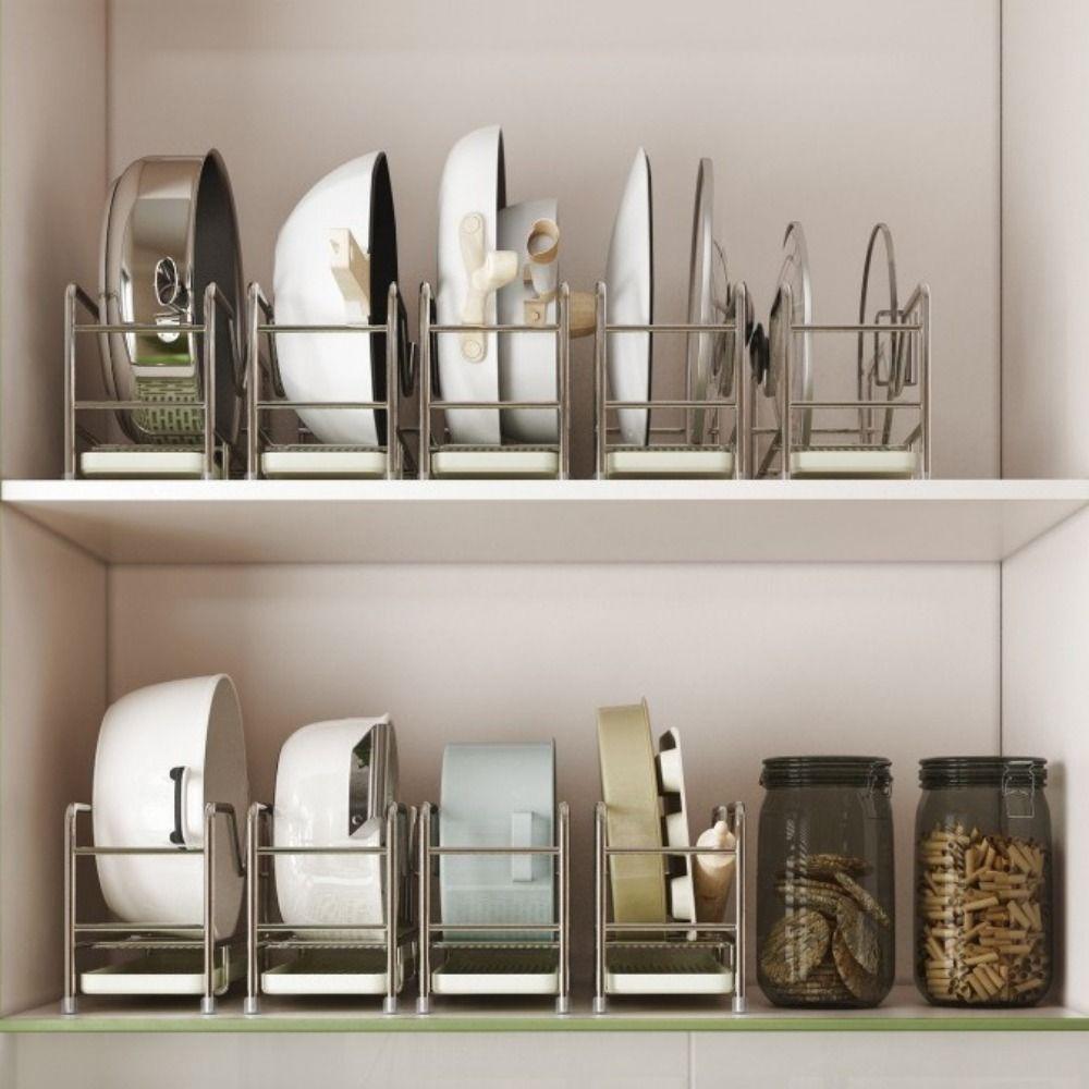 Space Saving Pot Pan Lid Holder Rustproof Pot Lid Rack Stable Cookware Storage Rack  Cabinet